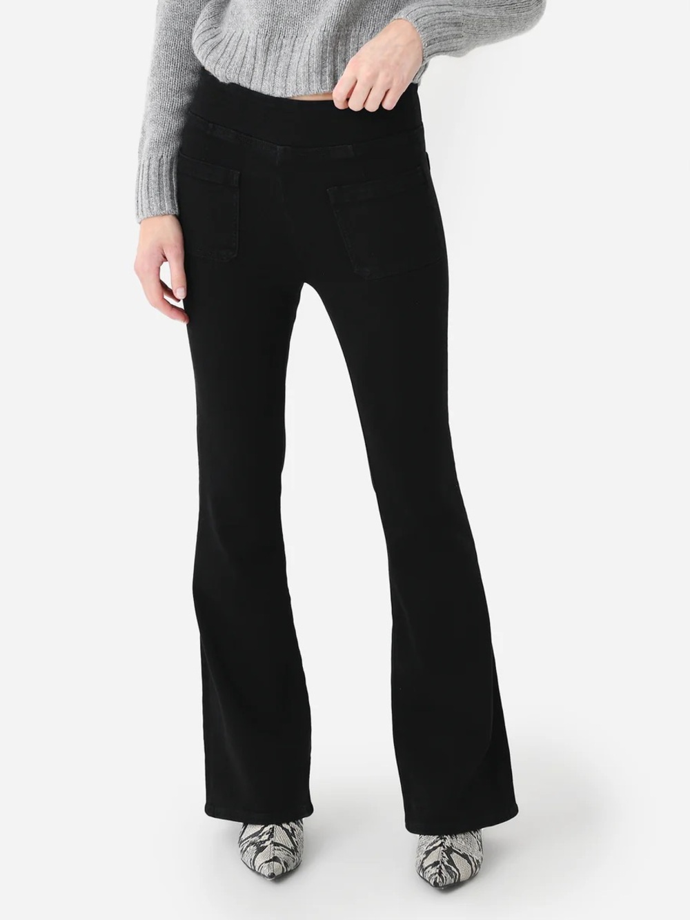 Frame Denim The Bardot Jetset Jeans Flare High Rise Pull On Size 1/26 Black